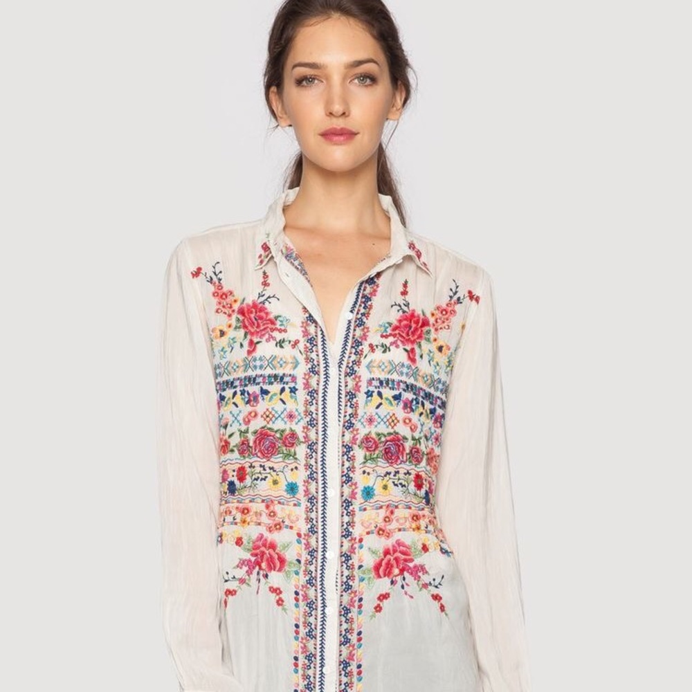 Johnny Was Embroidery Button Down